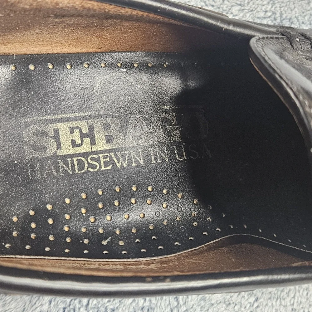 Vintage Sebago Loafers Mens 10 Black Leather Tassel Made in USA Slip On Shoes